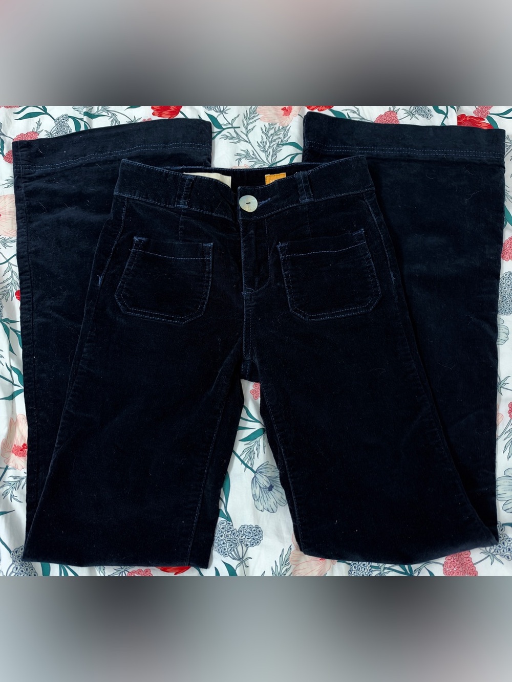 VTG Anthro Pilcro Front Patch Pocket Navy Corduroy Flare Pants Size 4 EUC